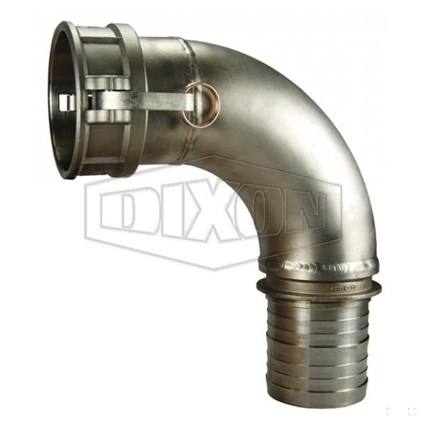 Type-C 90Deg Cam and Groove Elbow, 4 in, Female Coupler x Hose Shank, 316 SS, Domestic